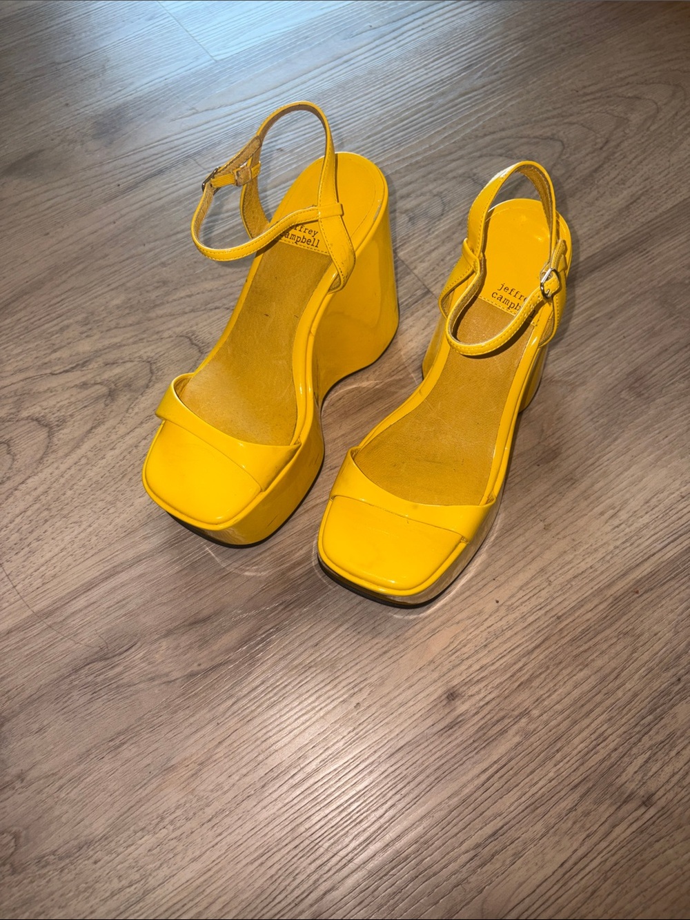 Jeffrey Campbell Bright Yellow Platform Wedge Sandals size 6.5